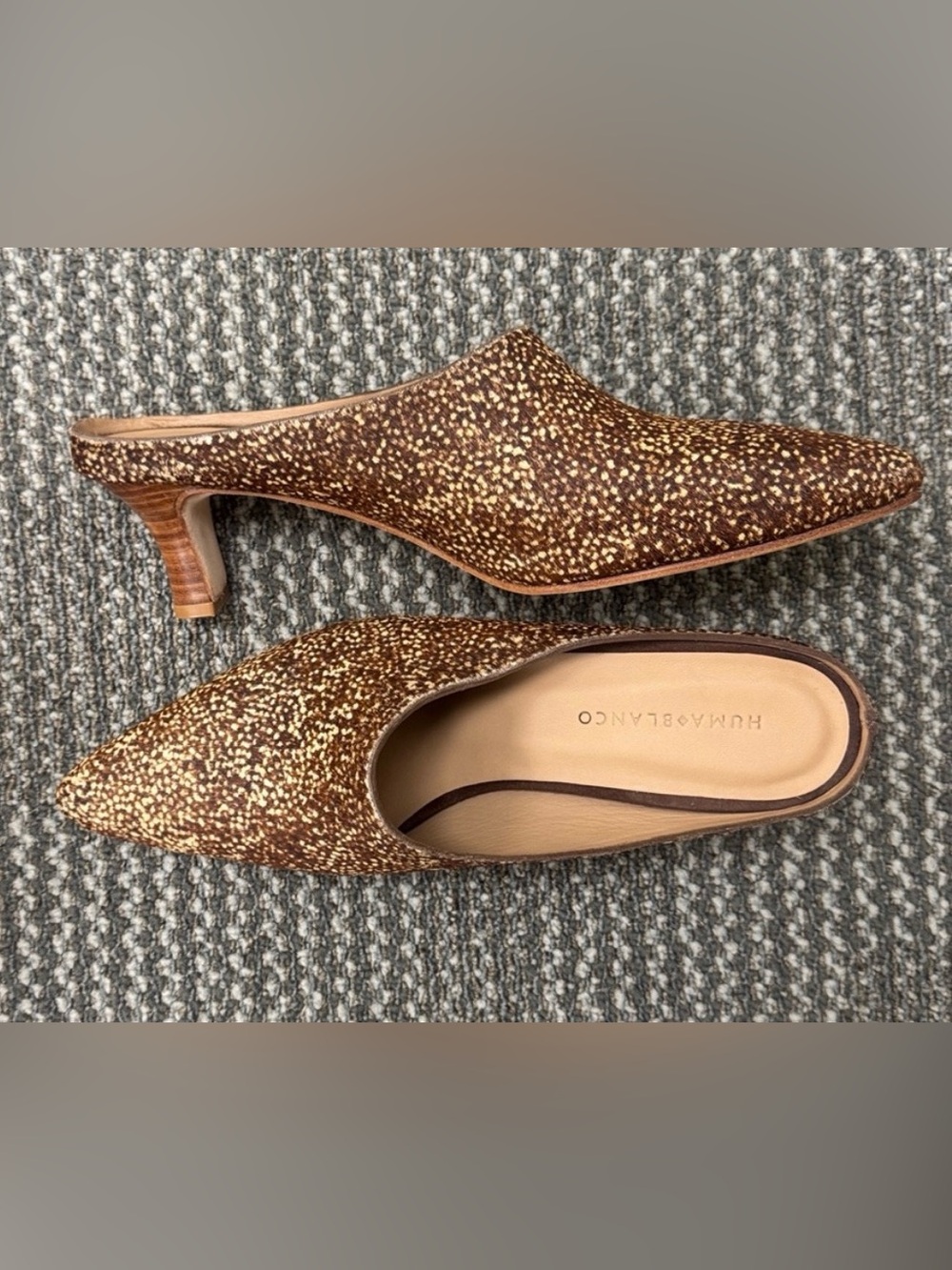 New Huma Blanco Dorothy Dotted Calf Hair Mules, size 38